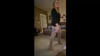 Deb Shows Off Her New Taupe Journee Over the Knee Boots With Stockings & Skirt Including a Boot Job on Hubby's Cock (12-5-2020)