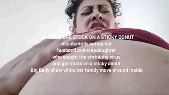 Giantess VORE STUCK ON A STICKY DONUT Accidentally eating her husband and stepdaughter who caught the shrinking virus and got stuck on a sticky donut Big Belly show while her family move around inside avi