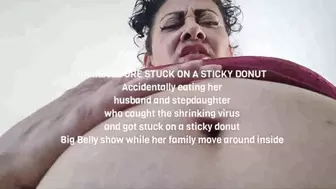 Giantess VORE STUCK ON A STICKY DONUT Accidentally eating her husband and stepdaughter who caught the shrinking virus and got stuck on a sticky donut Big Belly show while her family move around inside mov