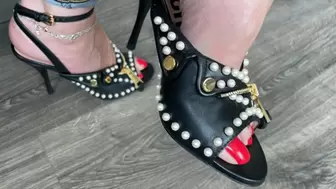 Walking in Moschino Black Leather High Heels
