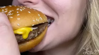 Quarter pounder burger, fries and coke chewing full HD mp4