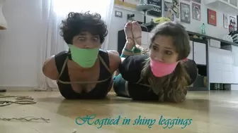 Ivy and Lorna hogtied in shiny leggings