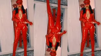 Whipping dream in red latex catsuit