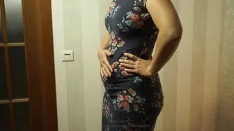 Blue flower dress and my pregnant looking belly