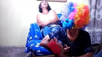 Yadira is tickled by the masked man