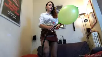 Thena inflates and explodes balloons with a pump (inflatables fetish)
