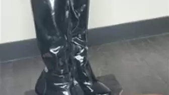 Hard trampling in patent leather boots
