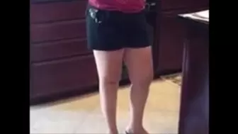 Sexy Homemaker in the Kitchen in Black Short Shorts Teases You with Her Black Bling Sandals