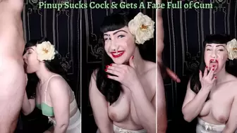 Pinup Sucks Cock & Gets a Face Full of Cum