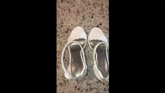 Watch Debbie Put on Her White Stiletto Spiked Heel Ankle Strap Worthington Sandals To Fuck & Suck Hubby After Church in Her Church Dress 4