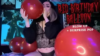 Red Birthday Balloons Blow Up (with Surprise Pop)