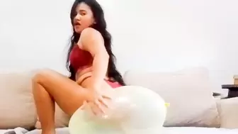 Sexy Freya Rides To pop Your BIG Yellow Balloon
