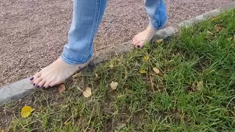 Autumn barefoot walking