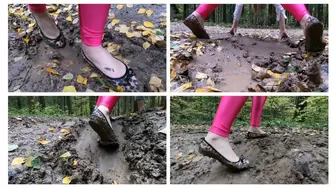 Very slippery ballet flats in the muddy forest