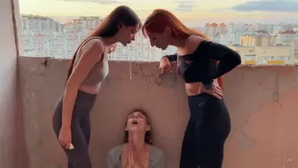 Mistresses Agma And Sofi Spit On Slave-Girl On A Public Balcony - Lezdom Spitting (WMV HD 720p)