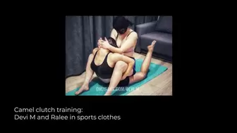Camel clutch training: Devi M and Ralee in sportswear