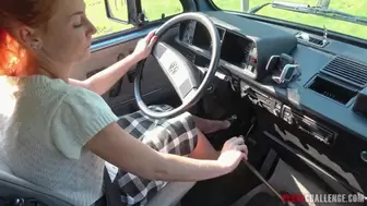 Pedal Challenge - Veronica driving and revving engine of an old VAN (HD)