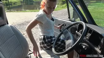 Pedal Challenge - Veronica driving and revving engine of an old VAN (MOBILE)