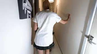 Walking Schoolgirl In The Hall (4K)