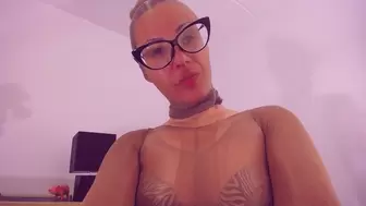 Wet sucking in encasement outfit, having a pantyhose over my face, using sheer nylon as a nylon mask, sucking wet dildo, making nylon wet with drooling, Eyes glasses over pantyhose mask, Encased body