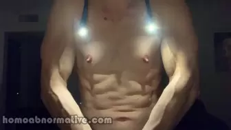 Veiny Muscles and Nipples Aglow (Solo Flexing, Ab Punching, Nipple Play) HD