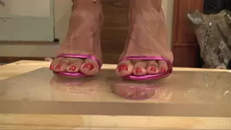 Cock Crush Under Glass with Fuchsia Strappy Sandals - FULL HD 720p