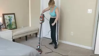 Vacuuming in Sports Bra and Adidas Track Pants