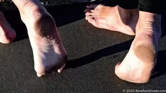 Anastasia and Kristina with huge feet barefoot on an asphalt field (Part 4 of 4) #20220420