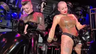 Latex Dommes call in Gimps for Strap On Worship