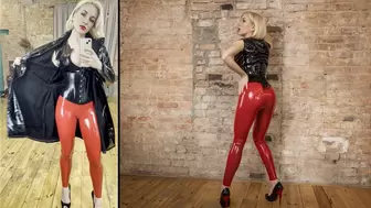Katya wearing new red latex leggings