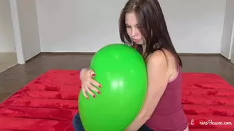 Jana blow up and cuddle with giant green balloon! (HD)