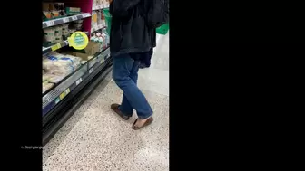 Brown Clogs Dipping Shoeplay in the Supermarket