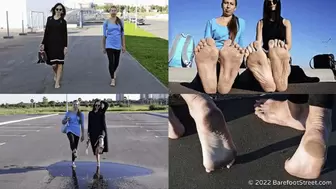 Anastasia and Kristina with huge feet barefoot on an asphalt field (Full with 27% discount) #20220420