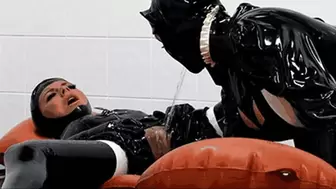 Black rubber latex lesbians pissing eachother