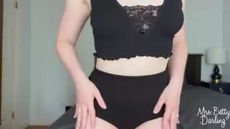 Housewife Teases in Black Cotton Lingerie