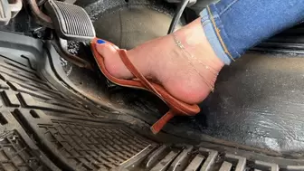 Cranking My 1992 Jeep Wrangler in Brown High Heel Thong Sandals