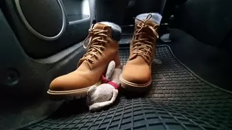 CANDID ACCIDENTAL Plushie trample in Timberlands Mazda