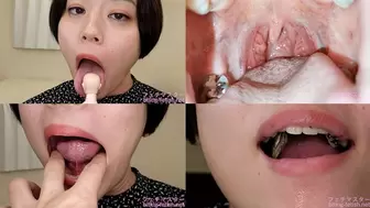 Kanna Hirai - Showing inside cute girl's mouth, chewing gummy candys, sucking fingers, licking and sucking human doll, and chewing dried sardines mout-146