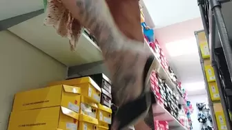Dirty Feet Public Store Shoe Try On under Giantess unawares filthy fucking wrinkled soles trying on shoes at a store Slo mo Stomping over you Cam Clip