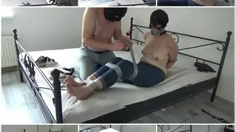 Slave wife in slippers, part: 'Tape bondage'