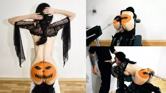 Halloween video - fucked anal by my sex machine until I piss with pleasure + throat pie blowjob