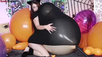 Kitty Inflates Boobs and Belly - Overinflating and Pump to Pop Balloon Belly