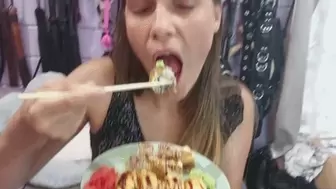 Eating sushi rolls and humiliate you