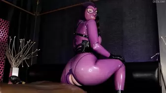 Cristal Kinky Lilac Rubberdoll Facesitting on sub with Caged Cock and Chastity Play