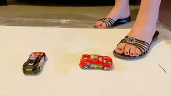 Sandals crush toy cars Jenny