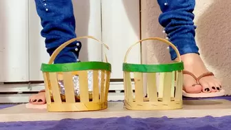Flip flops crush small wooden baskets slow and stomp Ashley