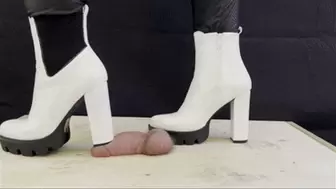 Crush and Cock Trample in White Dangerous Heeled Boots with TamyStarly (Close View) - CBT, Stomping, Trampling, Femdom, Ballbusting, Shoejob, Crush, Ball Stomping, Foot Fetish Domination, Footjob