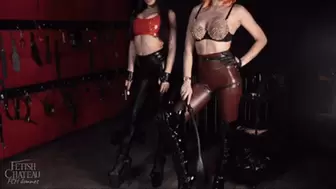 Officers Evil Woman and Dark Fairy play with their female prisoner Mika Kedi
