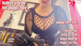 Mistress Genevieve makes you her new puppy boy tail buttplug and more