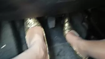 Pedal pumping driving highway gold flowers pointed heels